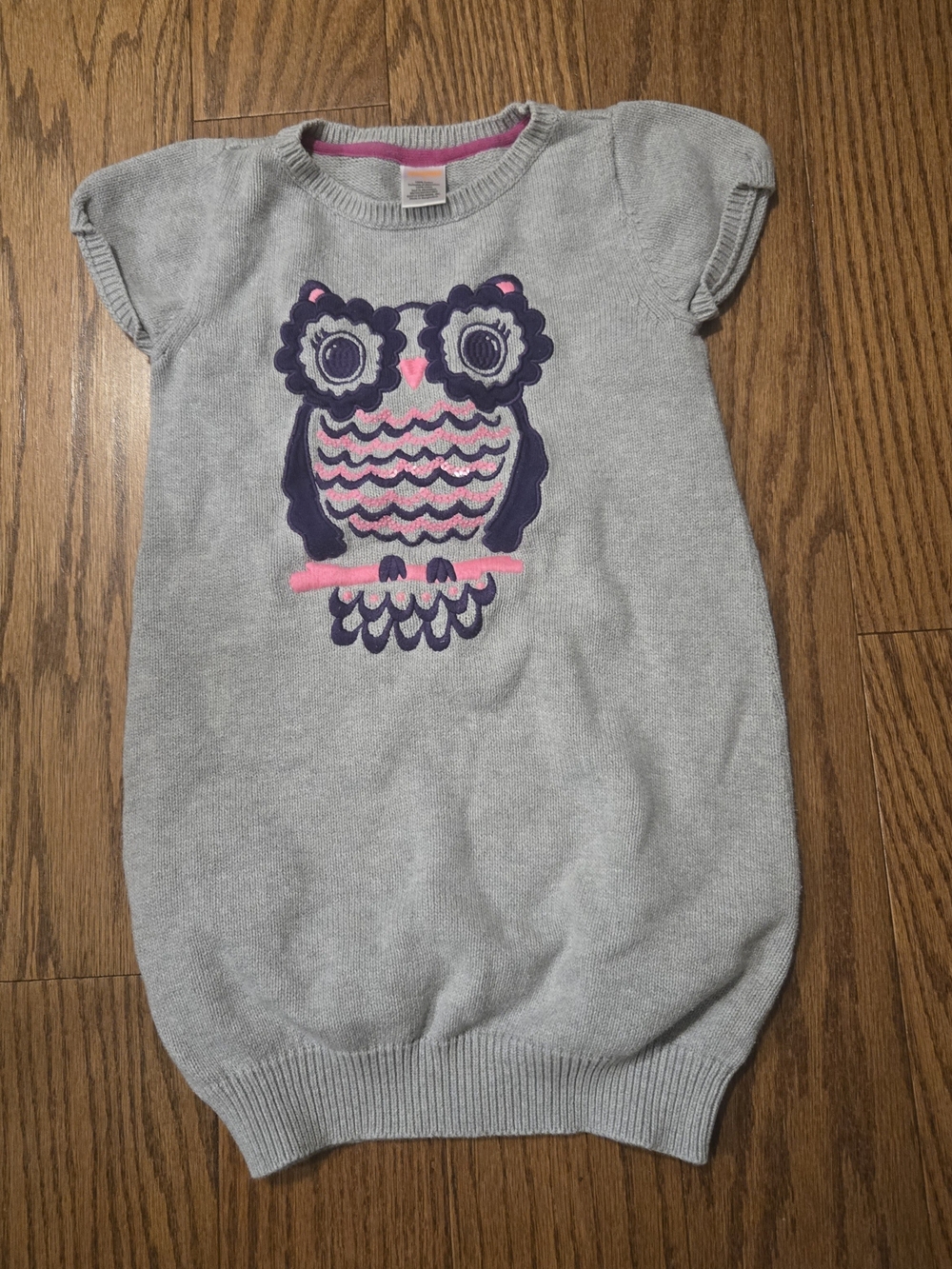Gymboree Grey Knit Owl Nightgown with Navy and Pink Details